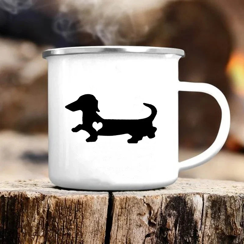 Cute Dog Printed Mugs Creative Coffee Tea Water Cup Drinks Dessert Breakfast Milk Cup Camping Hiking Mugs Handle Drinkware Gifts